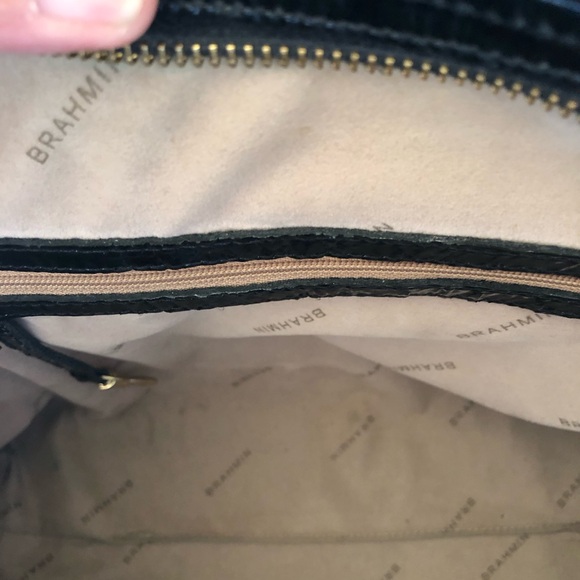 Black Brahmin Croc Embossed Satchel in EUC 14”W x 10” H x 4” D. Handle drop 10” - Picture 9 of 10